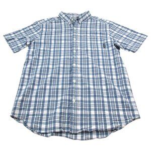 Columbia Flannel Shirt Mens M White Blue Plaid Regular Fit Collared Button Down
